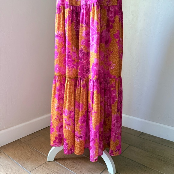 Ted Baker London Bambia Sleeveless Tiered Belted Maxi Dress Pink & Orange 0 XS - Picture 9 of 16